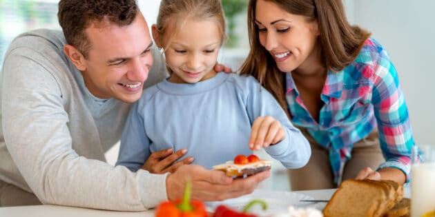 family incorporating healthy habits with healthy breakfast